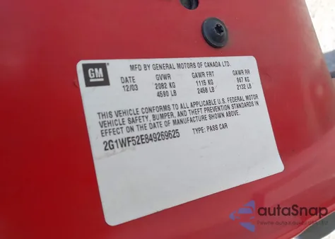 2004 Chevrolet Impala from USA, damaged, VIN 2G1WF52E849269625